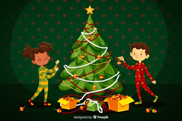 Concepto navideño con fondo de diseño plano