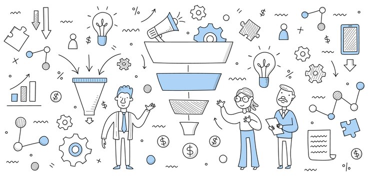 Vector gratuito concepto de negocio de embudo de ventas, empresarios