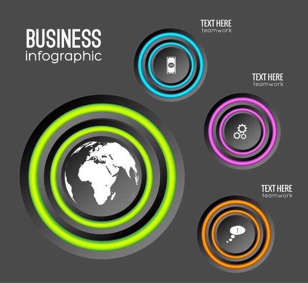 Concepto de negocio de infografía web con círculos coloridos anillos e iconos