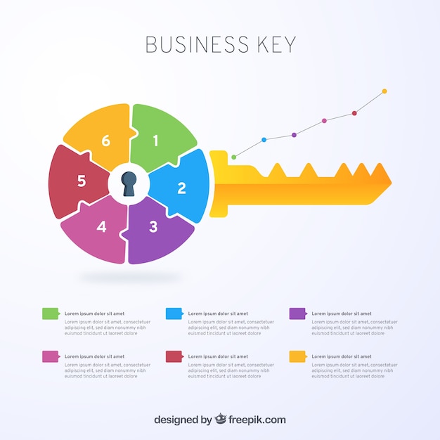 Concepto de negocio con llave con diseño de infografía