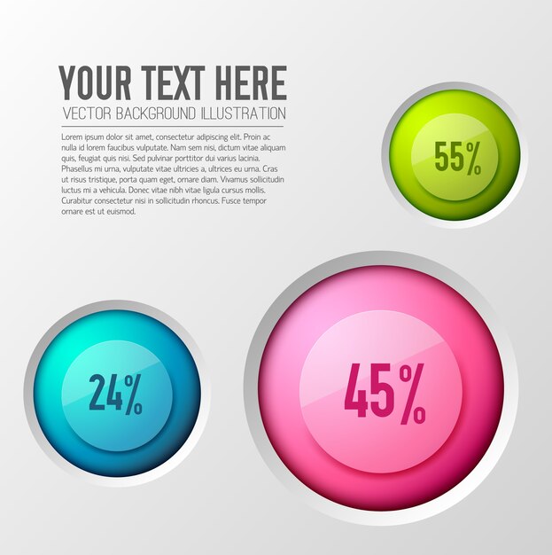 Concepto de negocio con opciones de infografía con valores porcentuales inscritos en coloridos iconos redondos