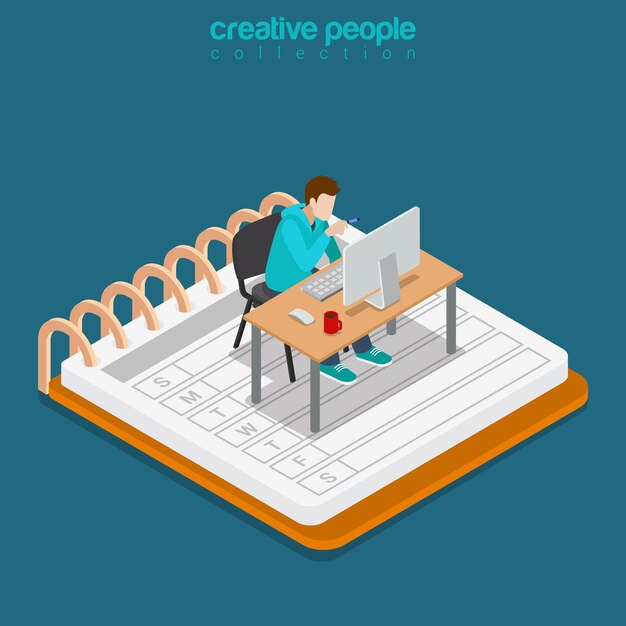 Concepto de negocio de trabajo de oficina móvil isométrica. Ilustración conceptual del sitio web de isometría 3d plana