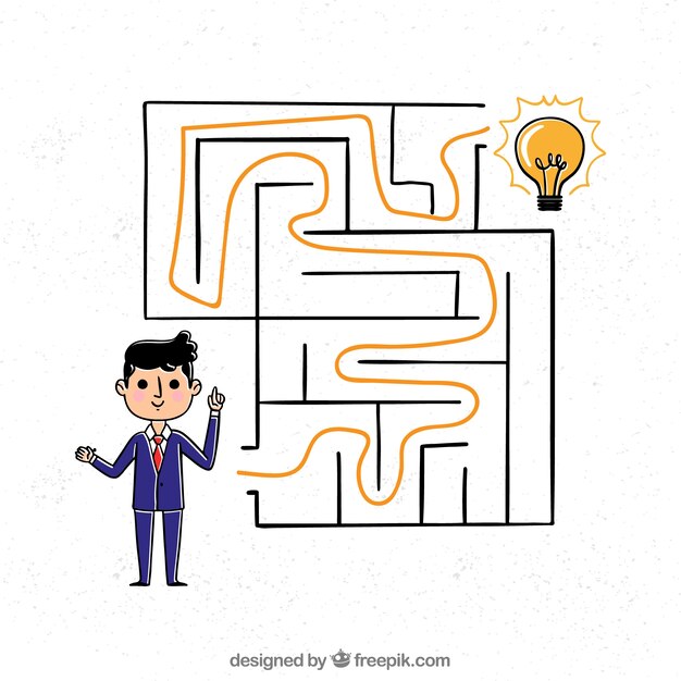 Concepto de negocios con laberinto dibujado a mano
