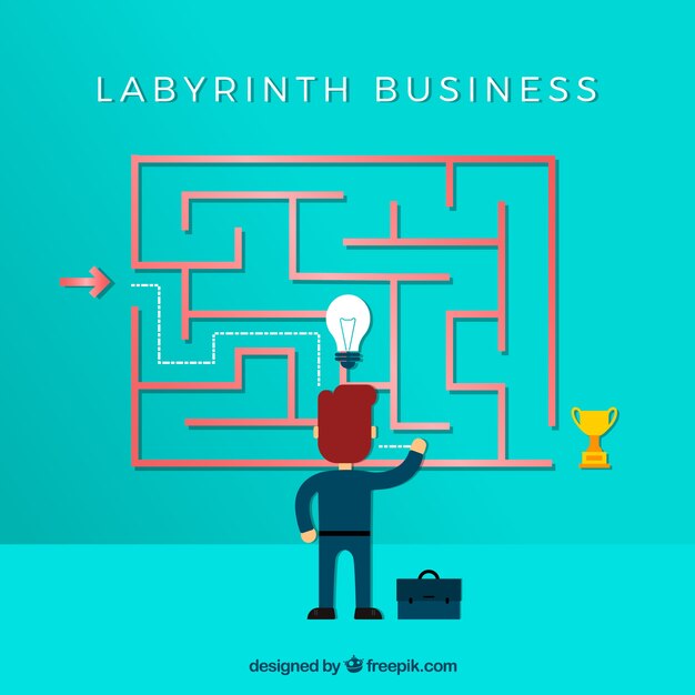 Concepto de negocios con laberinto de diseño plano