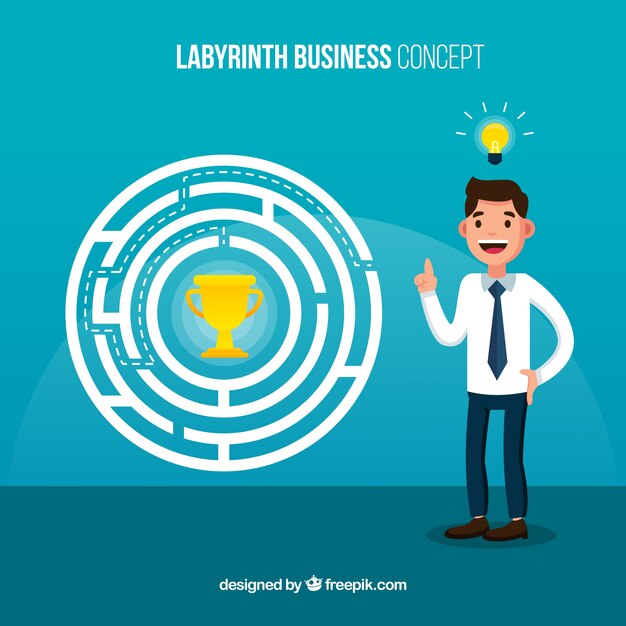 Concepto de negocios con laberinto de diseño plano