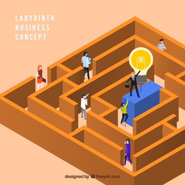 Concepto de negocios con laberinto diseño plano
