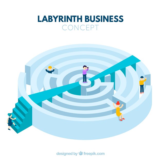 Concepto de negocios con laberinto y trabajador