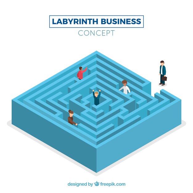 Concepto de negocios con laberinto y trabajador