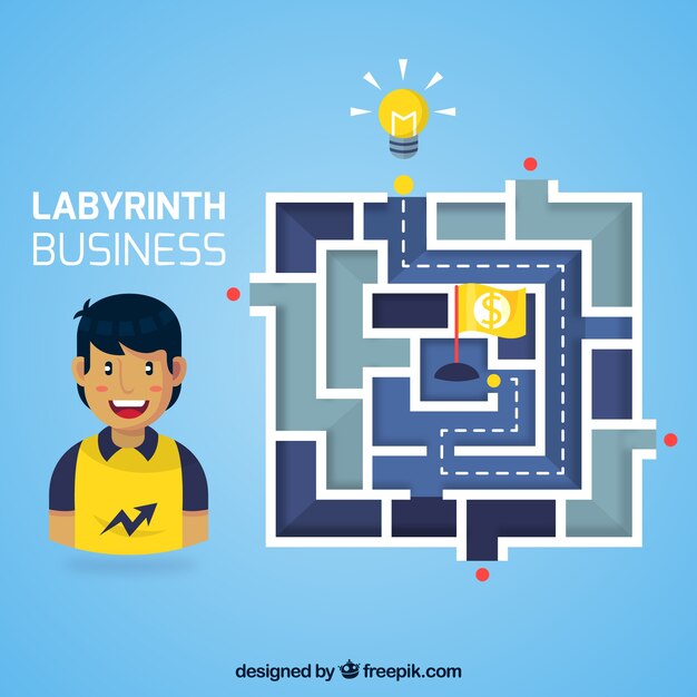 Concepto de negocios con laberinto y trabajador