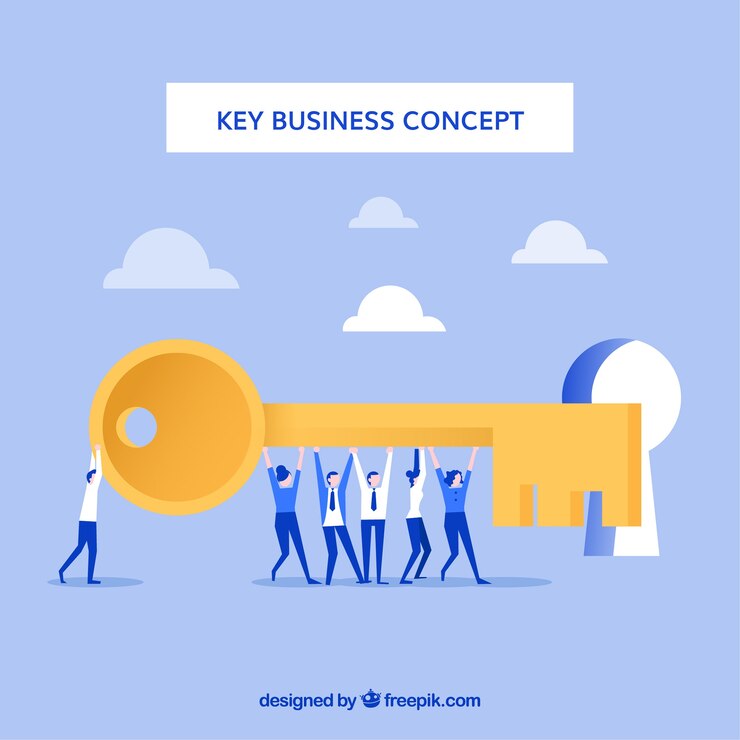 Vector gratuito concepto de negocios con llave en diseño plano