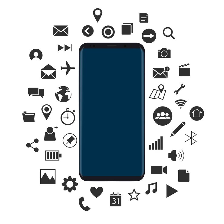 Vector gratuito concepto de nuevo smartphone con iconos negros vector