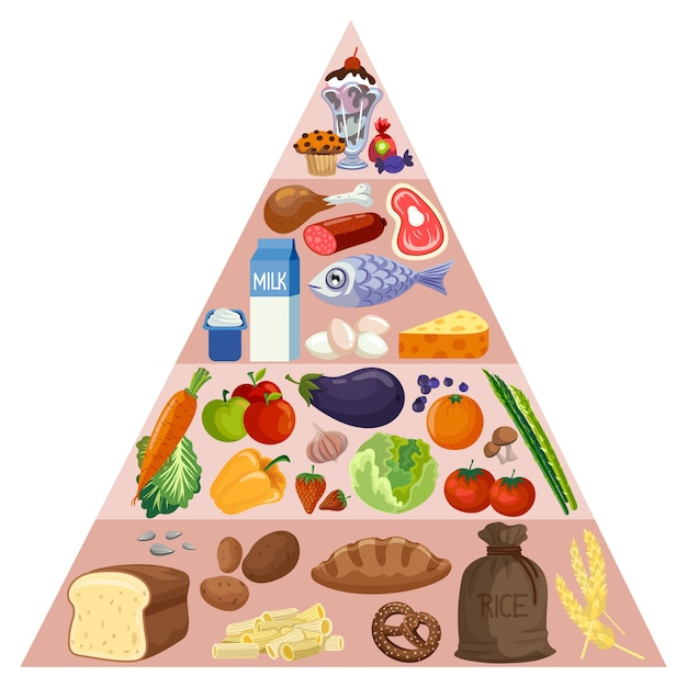 Concepto de nutrición de diseño de pirámide alimenticia