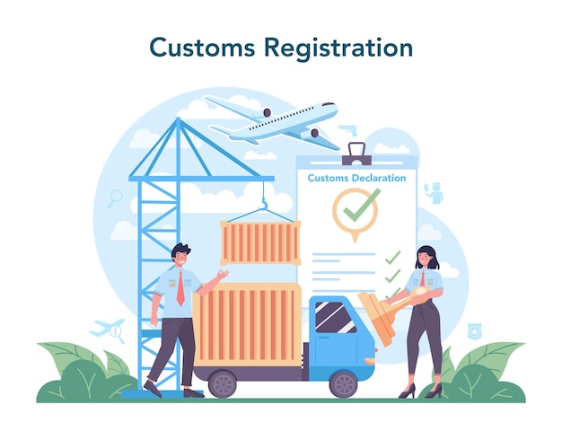 Vector gratuito concepto de oficial de aduanas control de pasaportes en el aeropuerto puesto de control de seguridad y registro en el aeropuerto detector de metales para seguridad a bordo ilustración de vector plano aislado