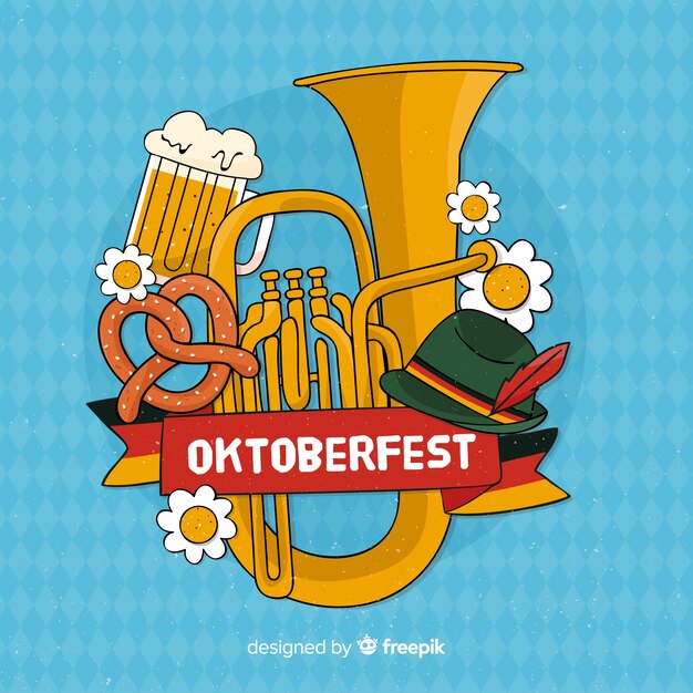 Concepto de Oktoberfest con fondo dibujado a mano