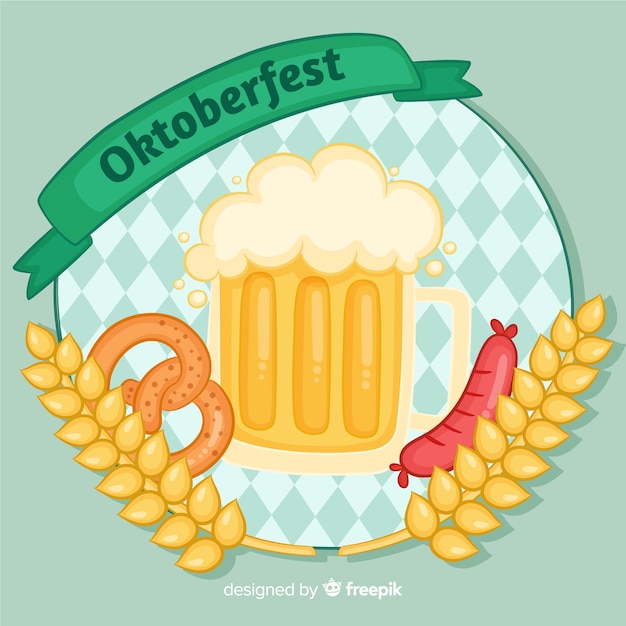 Vector gratuito concepto de oktoberfest con fondo dibujado a mano