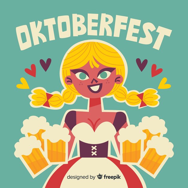 Vector gratuito concepto de oktoberfest con fondo dibujado a mano