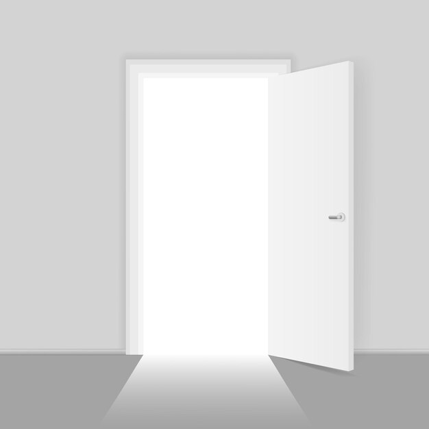 Concepto de oportunidades de puerta abierta para la ilustración de éxito empresarial. Camino a la entrada, puerta abierta, posibilidad de éxito.