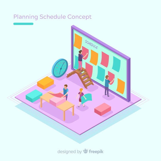 Concepto de organización de horario con perspectiva isométrica