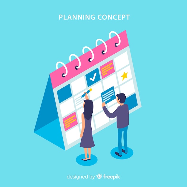 Concepto de organización de horario con perspectiva isométrica