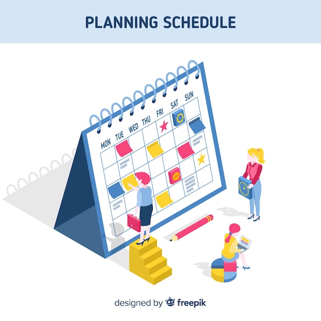 Concepto de organización de horario con perspectiva isométrica