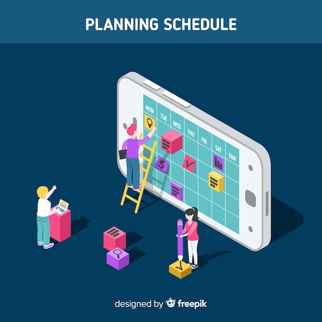 Concepto de organización de horario con perspectiva isométrica