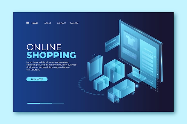 Concepto de página de aterrizaje de compras futurista en línea