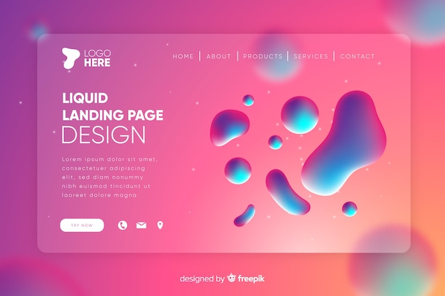 Vector gratuito concepto de página de aterrizaje con efecto líquido