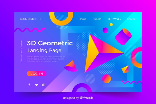 Concepto de página de aterrizaje con formas geométricas.