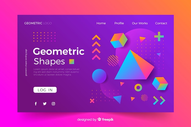 Concepto de página de aterrizaje con formas geométricas.