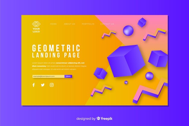 Concepto de página de aterrizaje con formas geométricas.