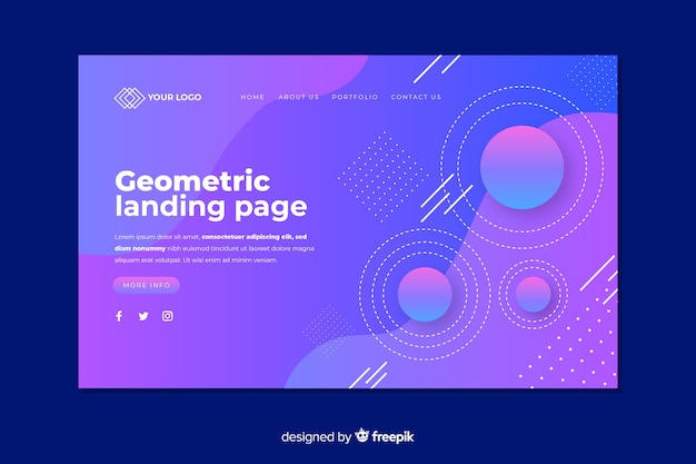 Concepto de página de aterrizaje con formas geométricas.