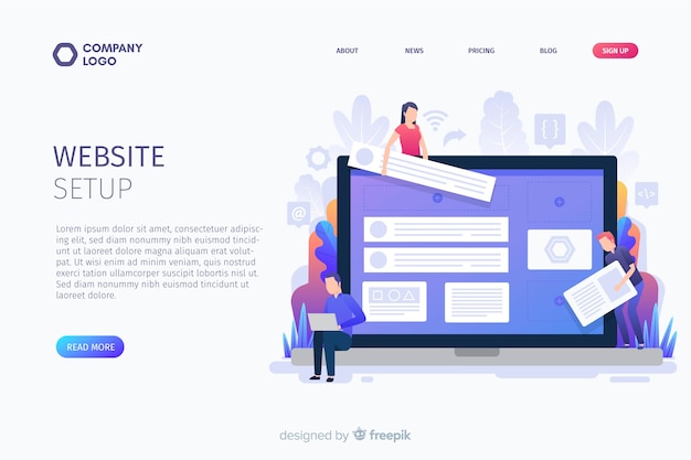 Concepto de página de destino de configuración del sitio web