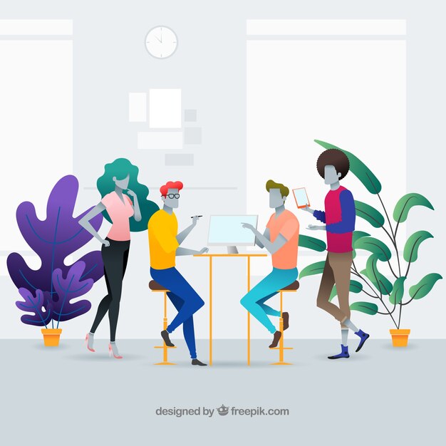 Concepto de página de destino con gente en oficina