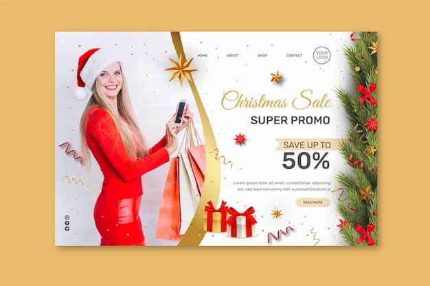 Vector gratuito concepto de página de destino de ventas navideñas