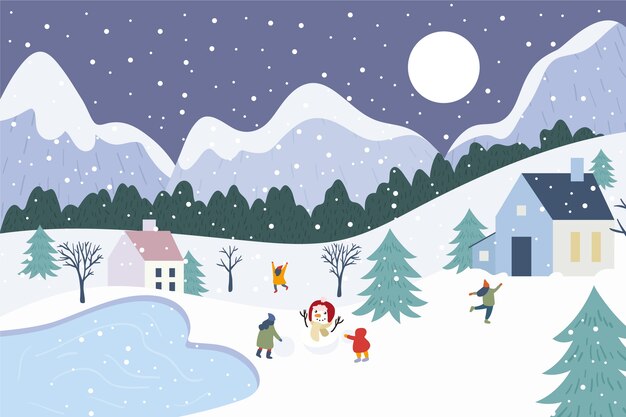 Concepto de paisaje de invierno de diseño plano