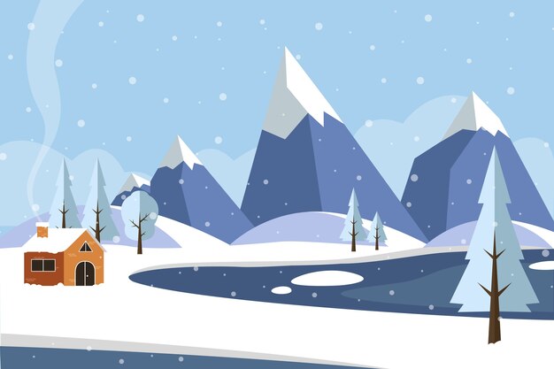 Concepto de paisaje de invierno de diseño plano