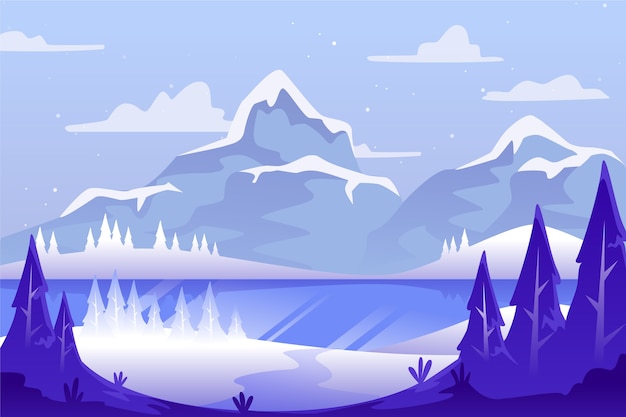 Concepto de paisaje de invierno en diseño plano