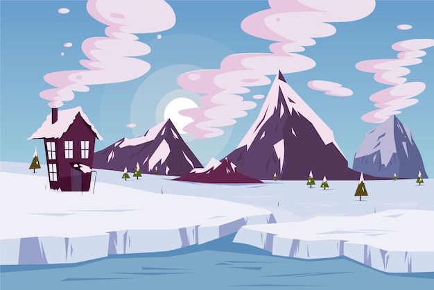 Vector gratuito concepto de paisaje de invierno de diseño plano