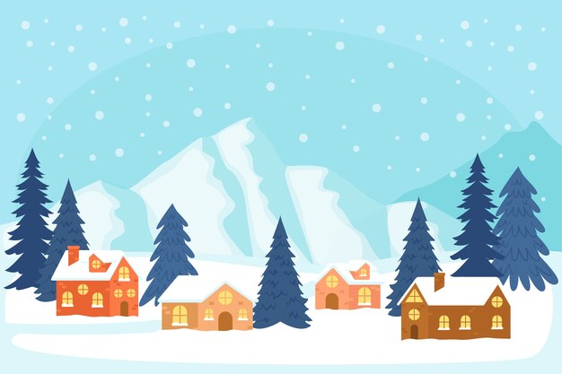 Concepto de paisaje de invierno en mano dibujado