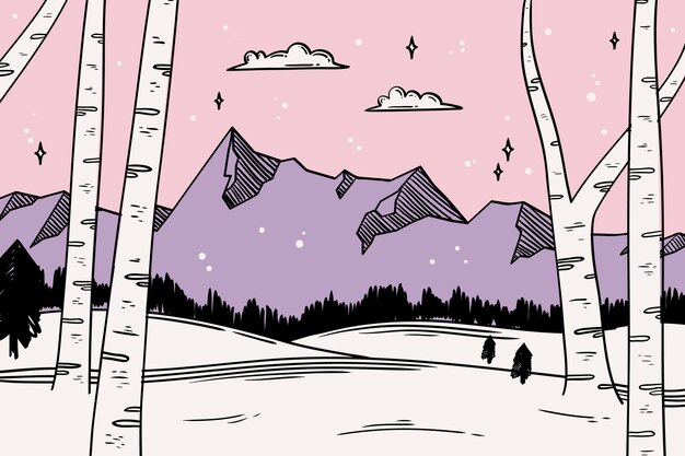 Concepto de paisaje de invierno en mano dibujado