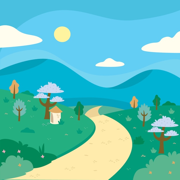 Concepto de paisaje de primavera dibujado a mano