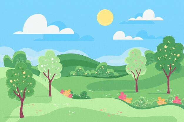 Concepto de paisaje de primavera plana