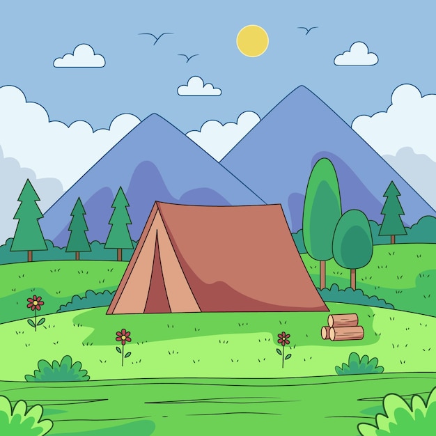 Vector gratuito concepto de paisaje de zona de acampada