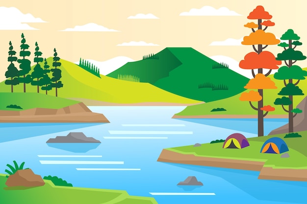 Concepto de paisaje de la zona de acampada