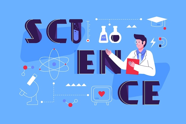 Concepto de palabra de ciencia de diseño plano