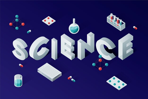 Concepto de palabra de ciencia en estilo isométrico