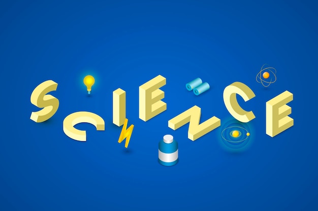 Concepto de palabra de ciencia en estilo isométrico