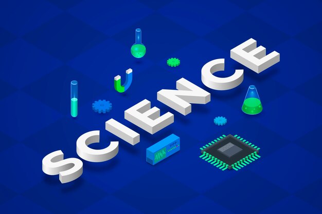 Concepto de palabra de ciencia en estilo isométrico