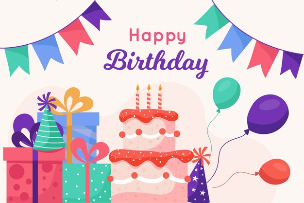 Concepto de papel tapiz de cumpleaños de diseño plano