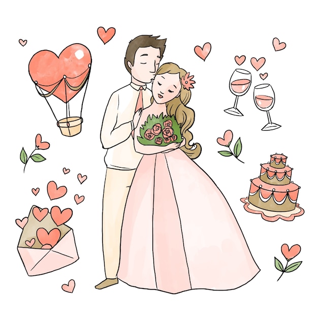 Concepto de pareja boda acuarela